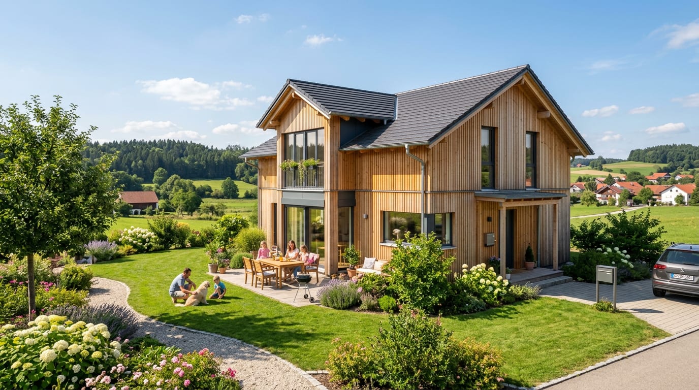 Modernes Fertighaus mit Garten in Deutschland