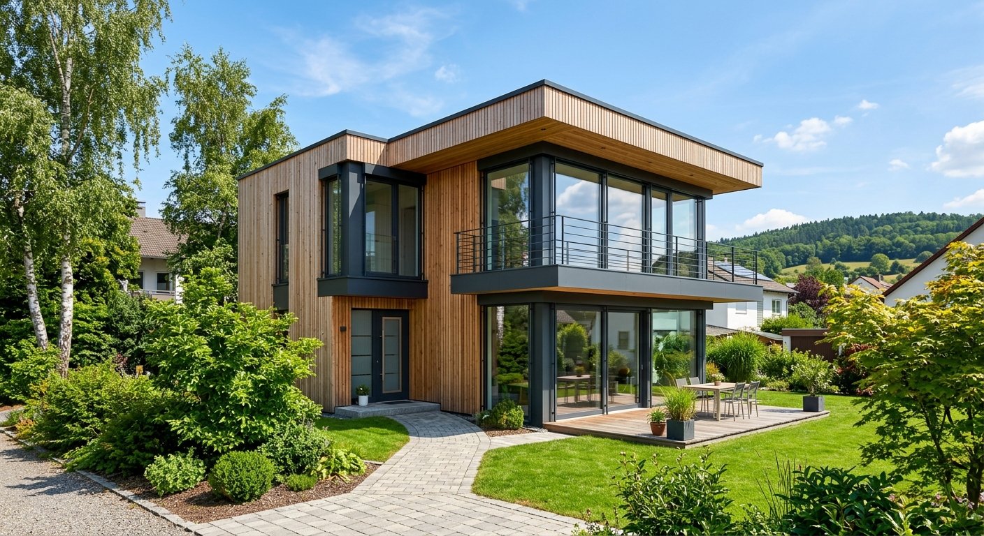 Modernes Modulhaus mit Holzfassade in Deutschland 2025